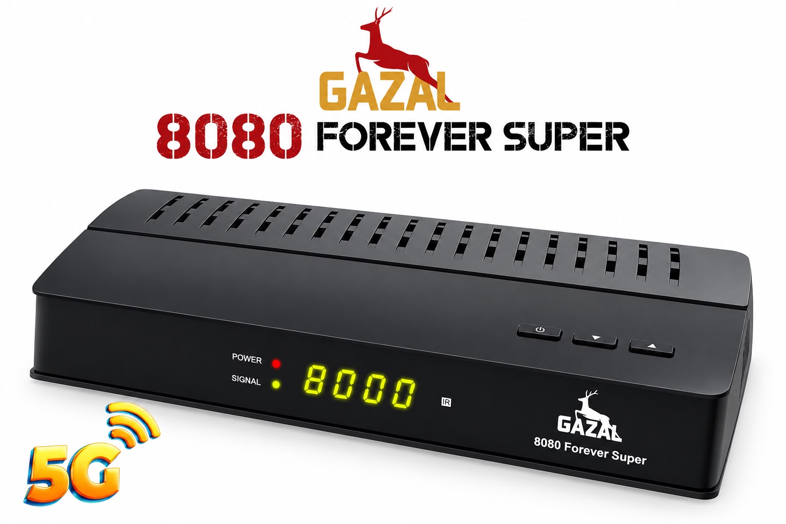 جهاز رسيفر GAZAL 8080 Forever Super باللون الأسود مع جهازي تحكم عن بعد