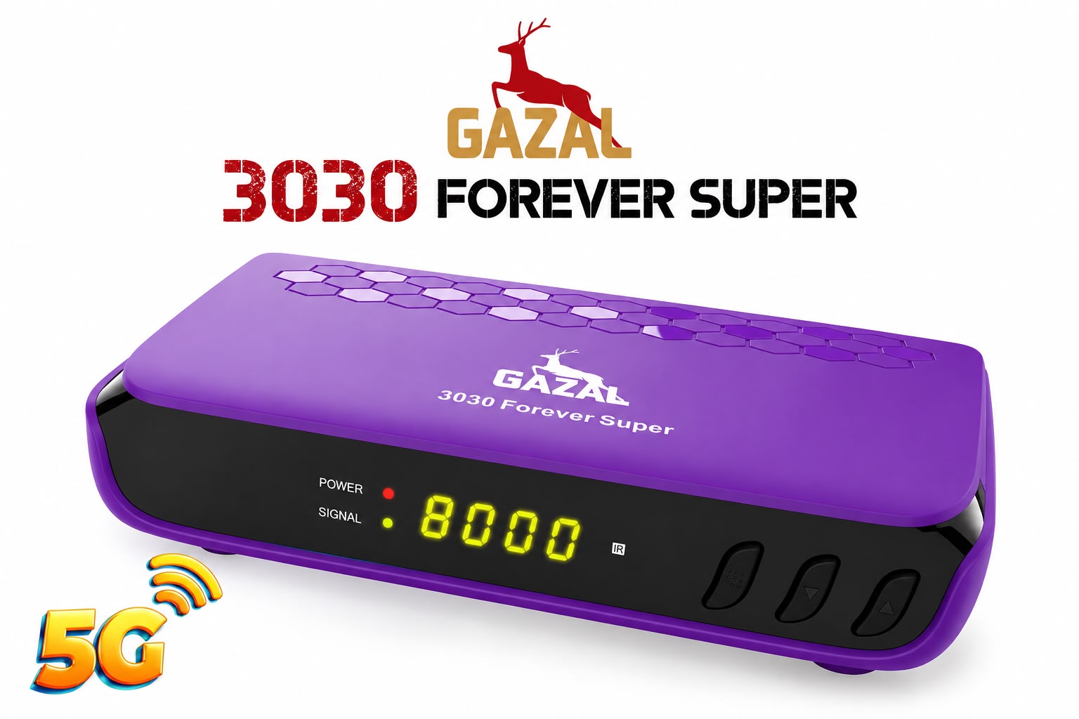 جهاز رسيفر GAZAL 3030 Forever Super باللون البنفسجي مع جهازي تحكم عن بعد